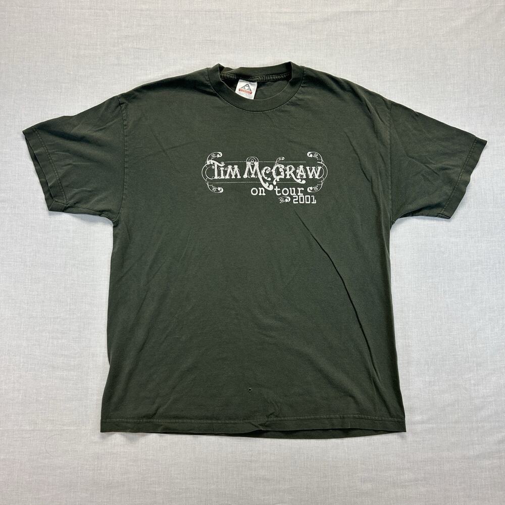 Vintage 2001 Tim McGraw On Tour T-Shirt Mens XL Green Country Music Band Concert